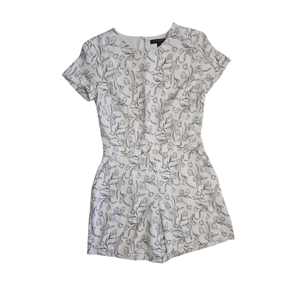 Banana Republic Womens White Black Floral Short Sleeve Romper Sz 0 Casual Summer